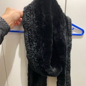 Real rabbit knitted black fur scarf luxury so soft